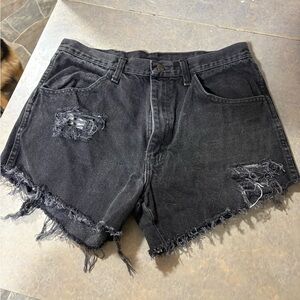 Distressed Black Denim Shorts